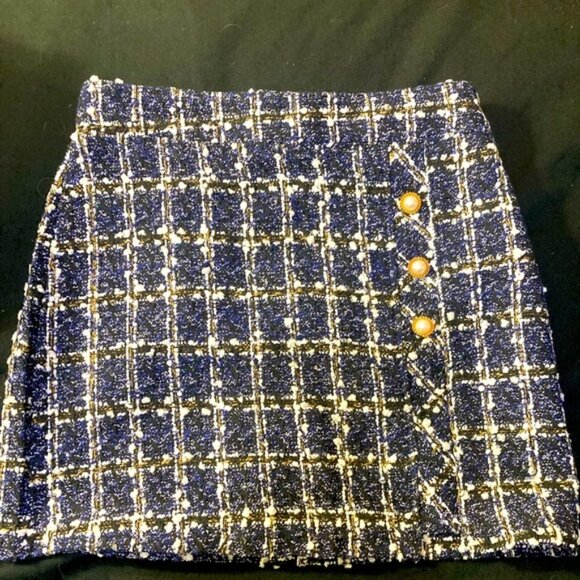 Navy Blue Tweed Skirt - Picture 1 of 6